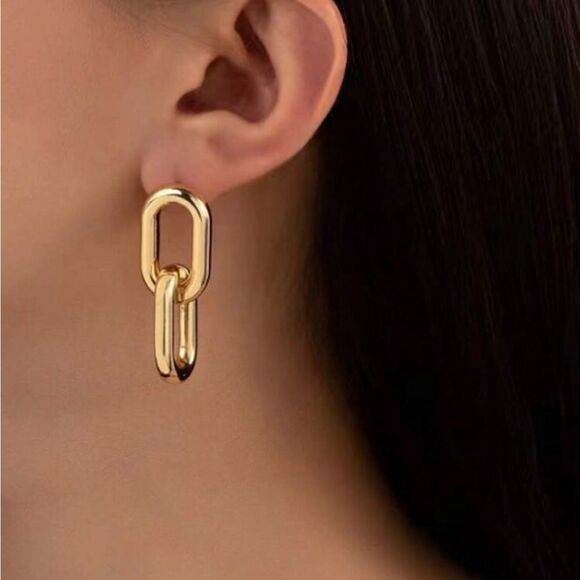 Gold Link Earrings A1208 - Picture 1 of 4